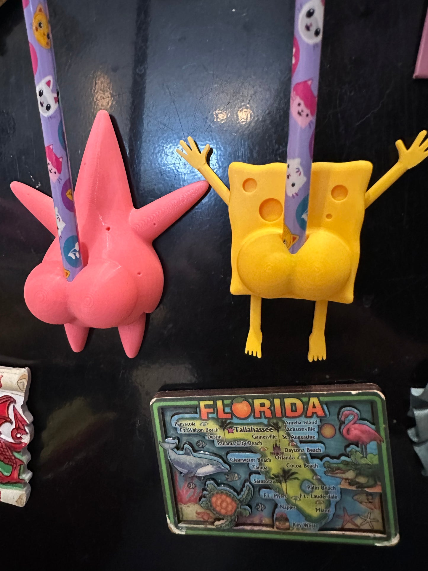 🧽🦀 x3 Underwater Friends Fridge Magnet Set Pencil Holders